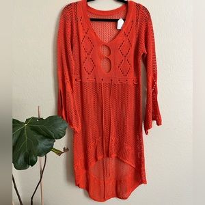 Stunning crochet knitted orange mini dress